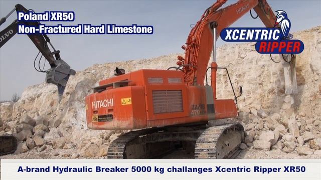 A-Brand Hydraulic Breaker 5000kg challenges Xcentric Ripper XR50. Non-fractured hard limestone смотреть онлайн