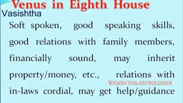 Venus In Eighth House In Astrology/Vedic Astrology Classes - 78