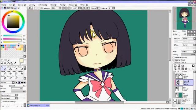 Sai Tutorial - Lineart to Digital Colour (Sailor Saturn) смотреть онлайн