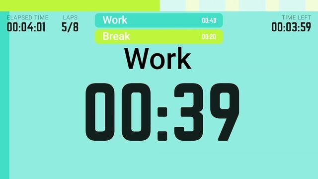 Interval Timer 40 Seconds / 20 Second Rest (40/20) - 8 Rounds