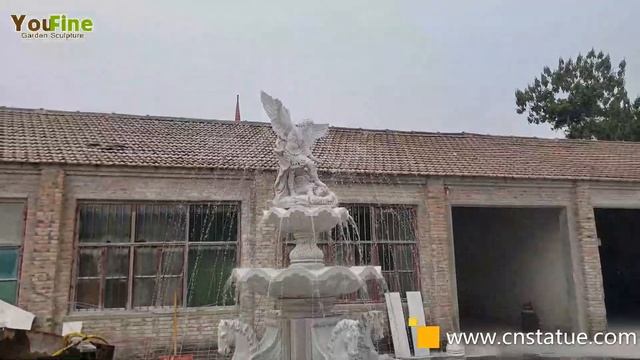 Outdoor Marble Water Fountain with Saint Michael Slaying Demon and Horse Statue смотреть онлайн