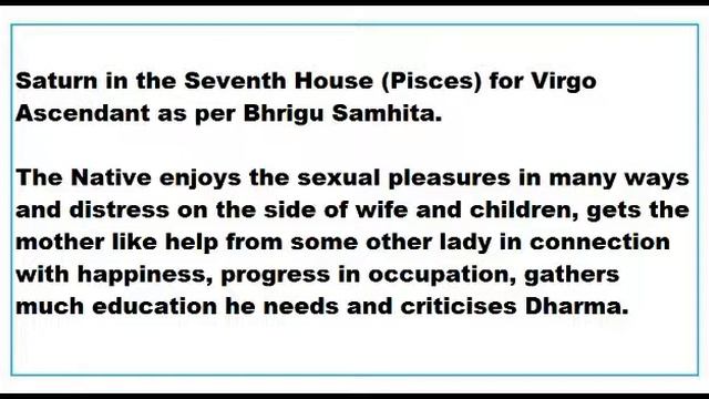 Saturn In 7th House For Virgo Ascendant As Per Bhrigu Samhita