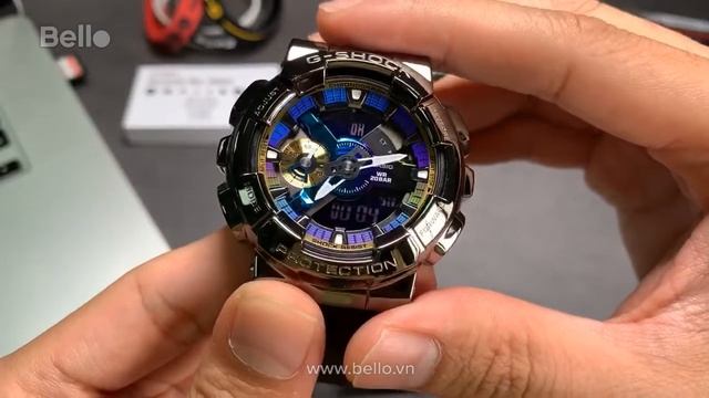 Đập Hộp G-Shock GM-110B-1A Phiên Bản Vỏ Thép Mạ đen Mặt Rainbow đẹp Xuất Sắc!