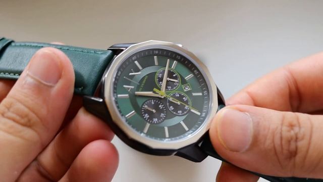 Armani Exchange Men's watch Chronograph Green Leather Band Watch (Model: AX1741), Green смотреть онлайн
