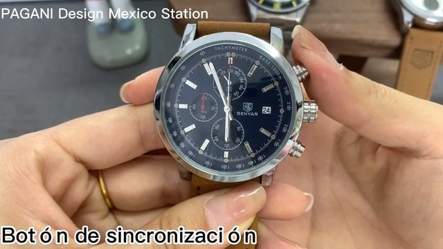 BENYAR Waterproof Quartz Men Watch, Fashionable Chronograph Business Brown Leather Watches смотреть онлайн