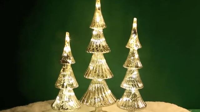 80049 Set of 3 LED Fluted Mercury Glass Trees смотреть онлайн