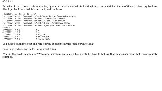 chown, chmod & bad settings on /home/user/.ssh directory in fresh install of CentOS 6 смотреть онлайн