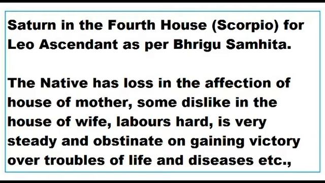 saturn in 4th House for Leo Ascendant as per Bhrigu Samhita смотреть онлайн