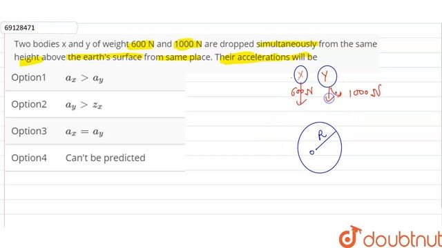 Two bodies x and y of weight 600 N and 1000 N are dropped simult смотреть онлайн