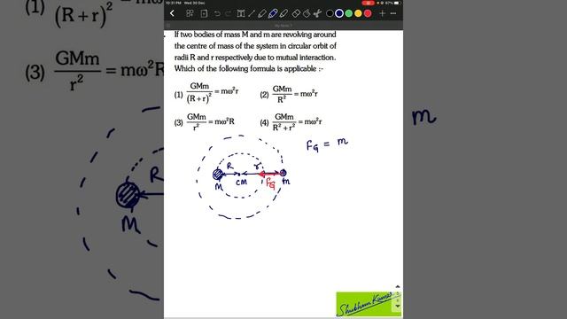 If two bodies of mass capital M and m are revolving around the centre of mass of the system in circ смотреть онлайн