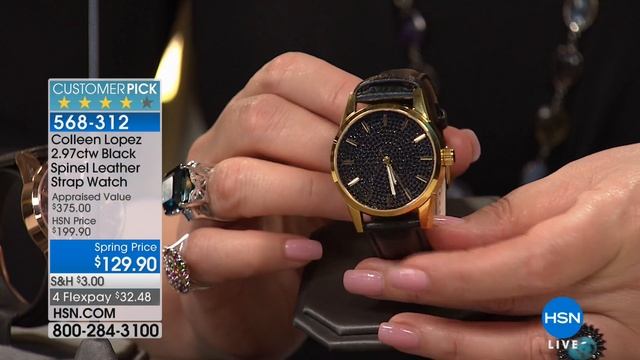 Colleen Lopez 2.97ctw Black Spinel Leather Strap Watch смотреть онлайн