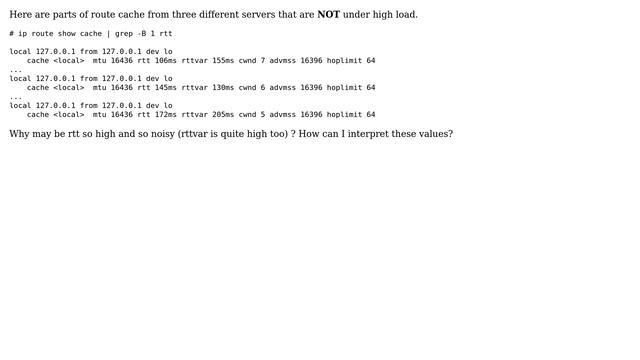 DevOps & SysAdmins: Linux route cache shows high RTT for loopback - is it normal? смотреть онлайн