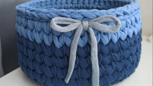 Корзинка из трикотажной пряжи с деревянным донышком. МК Марьюшка