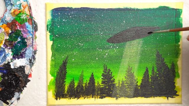 UFO over the Night Forest - Acrylic painting смотреть онлайн