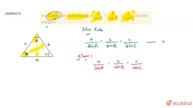 In a `Delta ABC` with usual notations, if `(a)/(cos A)=(b)/(cos B)=(c )/(cos C)`, then the смотреть онлайн