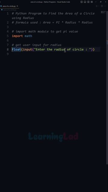 Python Example Program to Find Area of a Circle using Radius смотреть онлайн