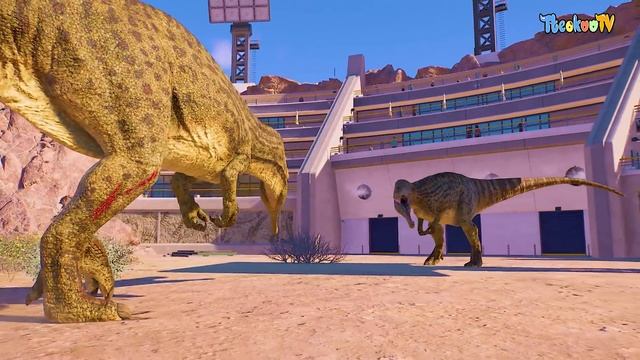 (🦖 Jurassic World Evolution 2)Blue Tyrannosaurus Rex vs Carcharodonto,Velociraptor Dinosaurs Fight смотреть онлайн