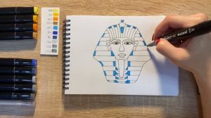 Как нарисовать маску Фараона карандашом и скетч маркерами | Рисунок для детей, поэтапно и легко