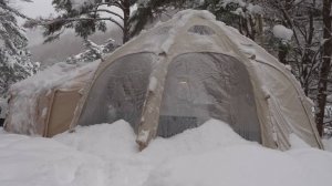 Кемпинговая надувная палатка, на 3 дня среди сильного снегопада, ASMR