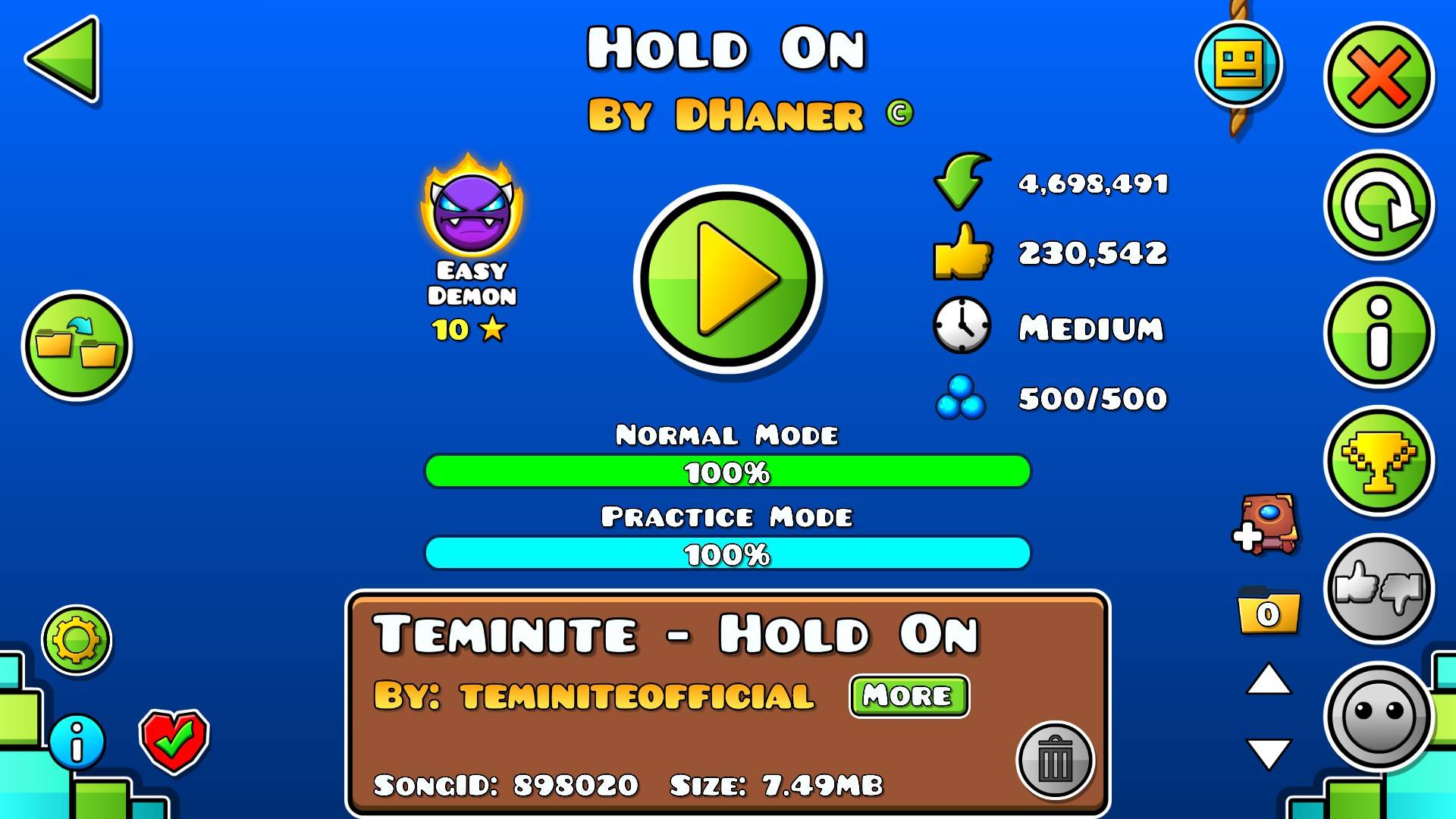 Hold On 100% By:DHaner,Easy Demon смотреть онлайн
