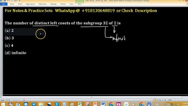 The number of distinct left cosets of the subgroup 3Z of Z sau msc 2014 group theory смотреть онлайн