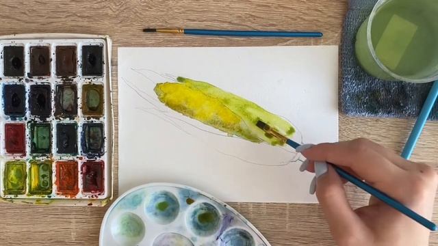 Как нарисовать кукуруза карандашом и акварелью начинающим | Рисунок для детей смотреть онлайн