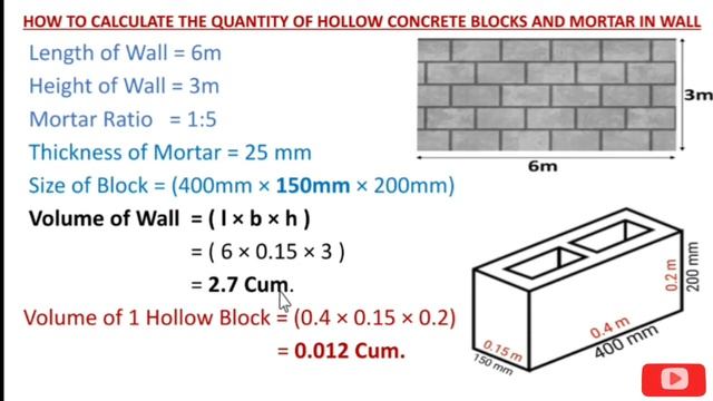 How To Calculate The Quantity Of Hollow Concrete Block And Mortar || Civil Insta || смотреть онлайн