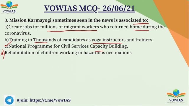 UPSC Prelims Current Affairs MCQ - 26 June 2021 By VOWIAS: For All Competitive Exams