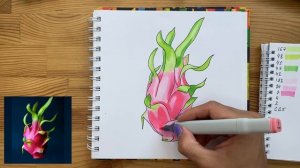 Рисунок скетч маркерами "Драгон фрукт" для скетчбука | Срисовка картинки для начинающих