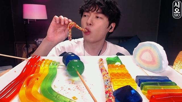 ASMR RAINBOW DESSERTS 레인보우 무지개 젤리 먹방 HOW TO MAKE JELLY GUMMY   EATING SOUNDS MUKBANG