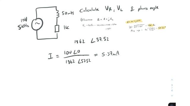 Simple RL Series Circuit Voltage Calculations Example Problem