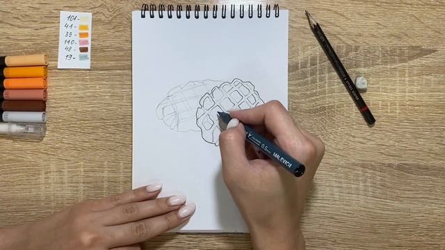 Как нарисовать венские вафли карандашом и скетч маркерами | Рисунок для детей, поэтапно и легко смотреть онлайн