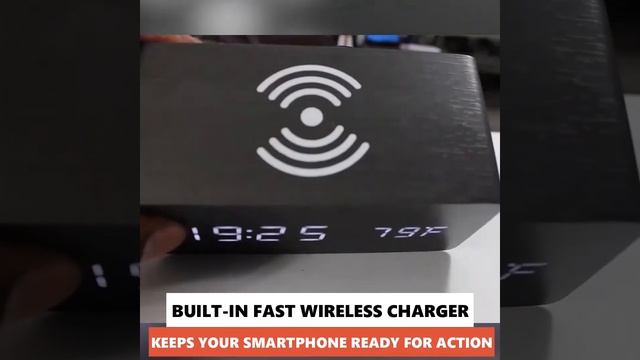 Wooden LED Alarm Clock With Bluetooth Speaker Mobile Phone Wireless Charger