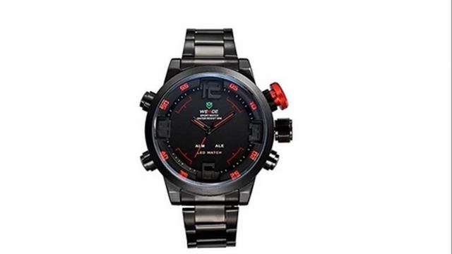 Weide Mens Red Theme Black Dial Dual Time Display Wrist Watch смотреть онлайн