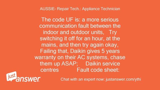 we have a Daikin ducted air conditioner. I had error code U4. смотреть онлайн