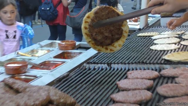 Italy Street Food Festival. Huge Asado, Blocks of Meat on Grill, Big Sausages, Ham and more Food смотреть онлайн