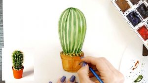 Как нарисовать кактус карандашом и акварелью | Рисунок поэтапно и легко для детей