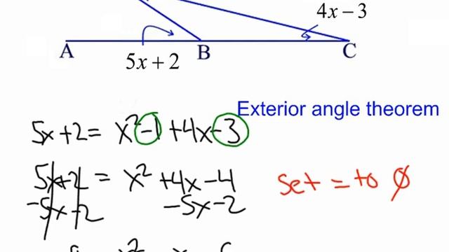 Triangle Exterior Angle Theorem (quadratic)