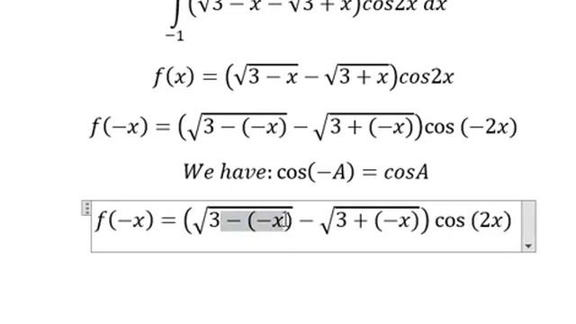 Calculus Help: Integral ∫ From (-1) to 1 (√(3-x)-√(3+x))cos2x dx - Odd/ Even Functions смотреть онлайн
