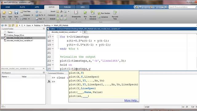 Matlab simulation of a discrete-time model with 2 variables смотреть онлайн