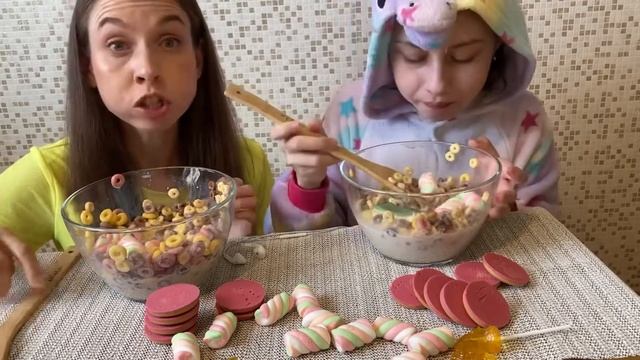 🦄UNIKORN PARTY/МУКБАНГ хлопья с молоком🥛/MUKBANG Cereal With Milk/MARSHMALLOW, COOKIES 🍪, Ice Cre