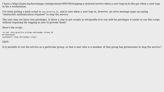 Unix & Linux: /etc/profile.d/ script: Interactive authentication required смотреть онлайн