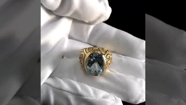 Эксклюзивный перстень из красного золота с голубым топазом 💎 (Вес 15 гр.) смотреть онлайн