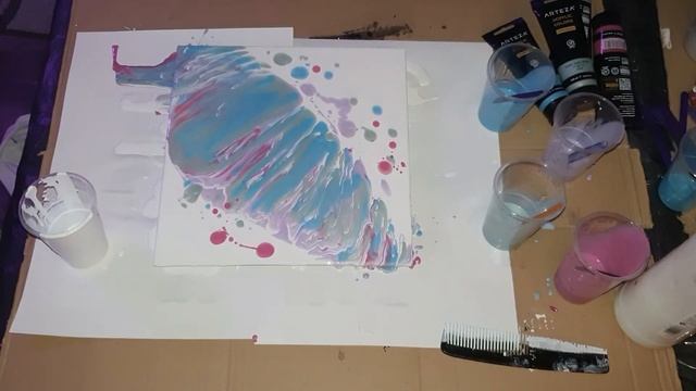 River Cosmos Acrylic Paint Pour time lapse - Beautiful pink and blue on white base смотреть онлайн