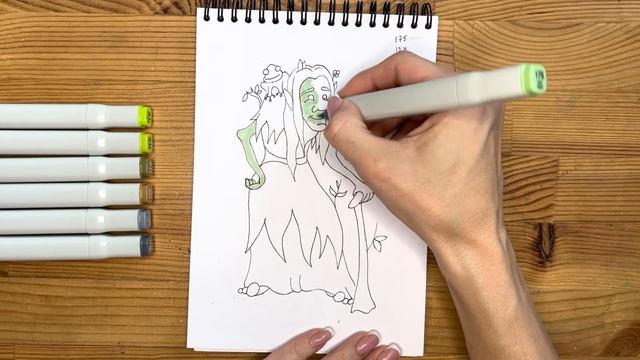 Как нарисовать кикимору карандашом и скетч маркерами | Рисунок для детей, поэтапно и легко смотреть онлайн