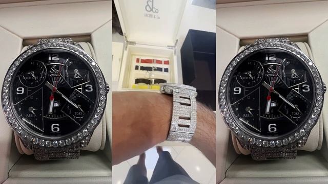 Jacob & Co Five Time Zones 47 MM Quartz Steel Factory Diamonds Black Dial (JC2) смотреть онлайн