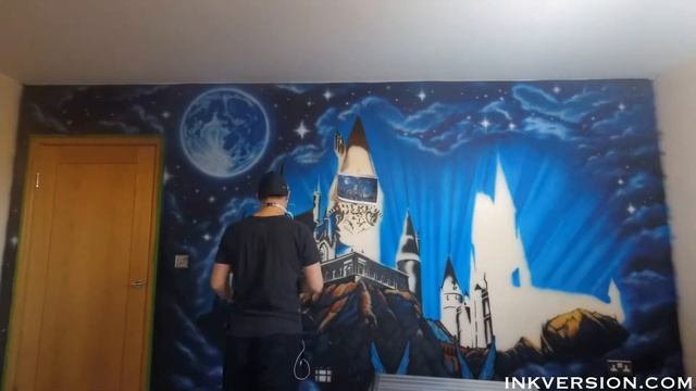 Harry Potter Hogwarts Wall Mural Airbrush Time-lapse смотреть онлайн