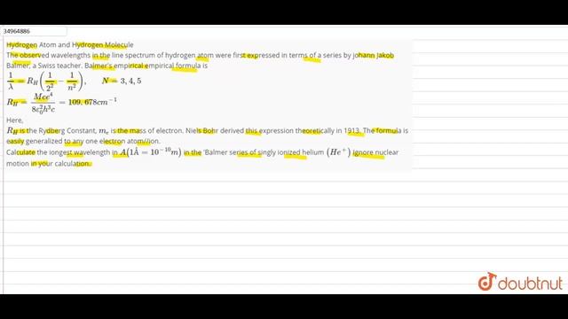 Hydrogen Atom and Hydrogen Molecule The observed wavelengths in the line spectrum смотреть онлайн