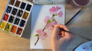 Как нарисовать ветку сакуры карандашом и акварелью начинающим | Рисунок для детей