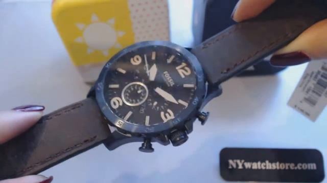 Men's Fossil Nate Chronograph Leather Strap Watch JR1487 смотреть онлайн